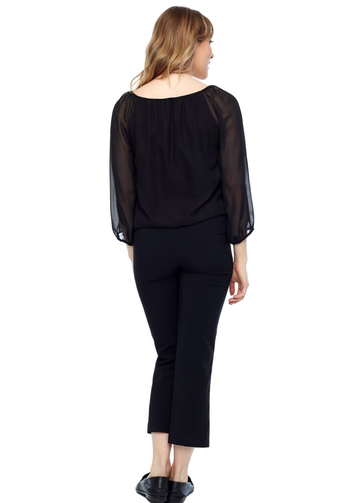 Up Pants TOP À MANCHES LONGUES EN MOUSSELINE DE SOIE NOIRE