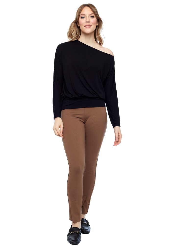 up pants TOP À MANCHES LONGUES EN TRICOT DE BAMBOU À ÉPAULES DÉCOUVERTES