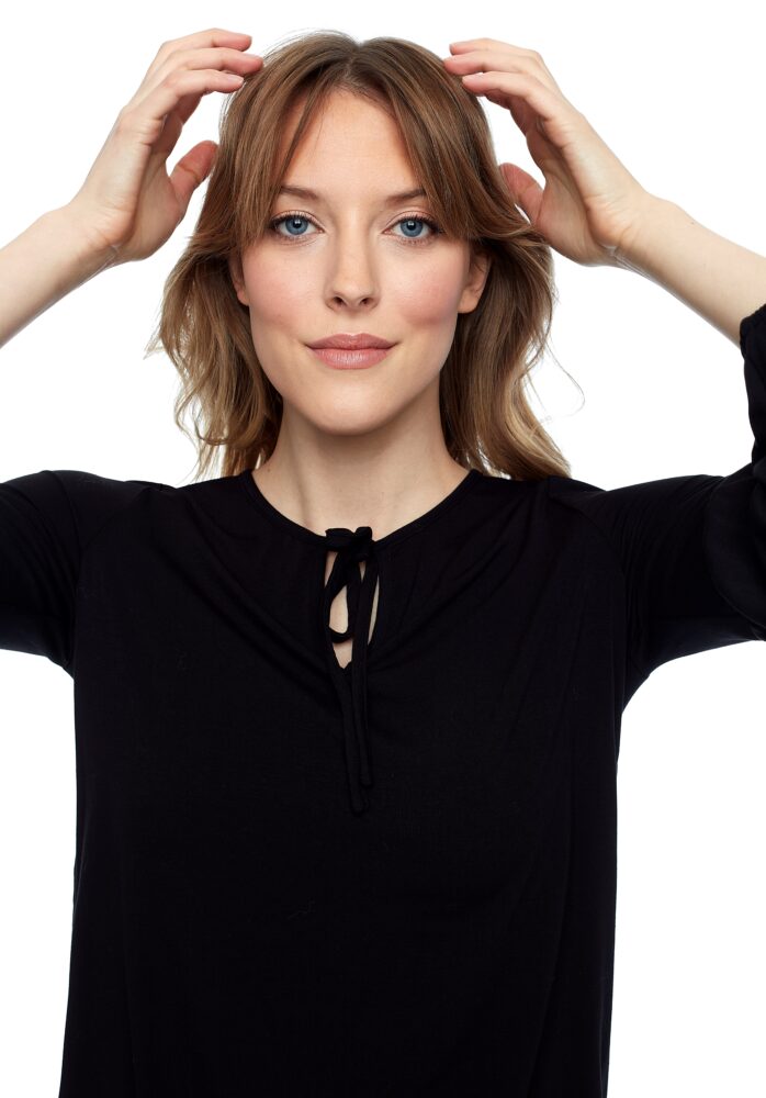 Up Pants TOP À MANCHES LONGUES ET COL CRAVATE EN TRICOT DE BAMBOU