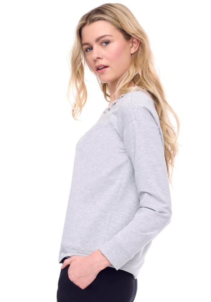 Up Pants TOP EN TISSU ÉPONGE GRIS À COL RAS DU COU JEWEL