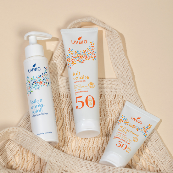 uvbio Kit Kids - Lait solaire SPF50 en 50ml Lait solaire SPF30 en 100ml & lotion après soleil