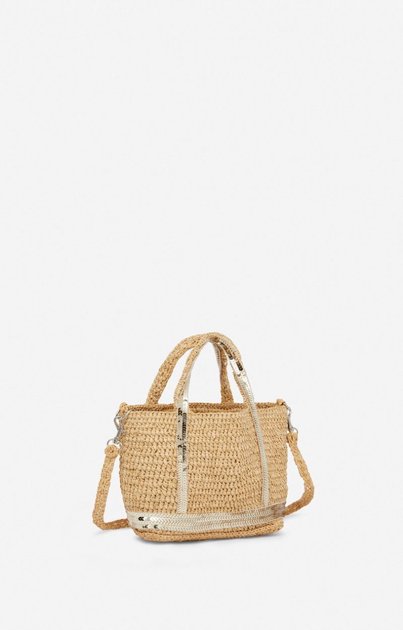 Vanessa Bruno Cabas XS En Raphia Et Sequins Or