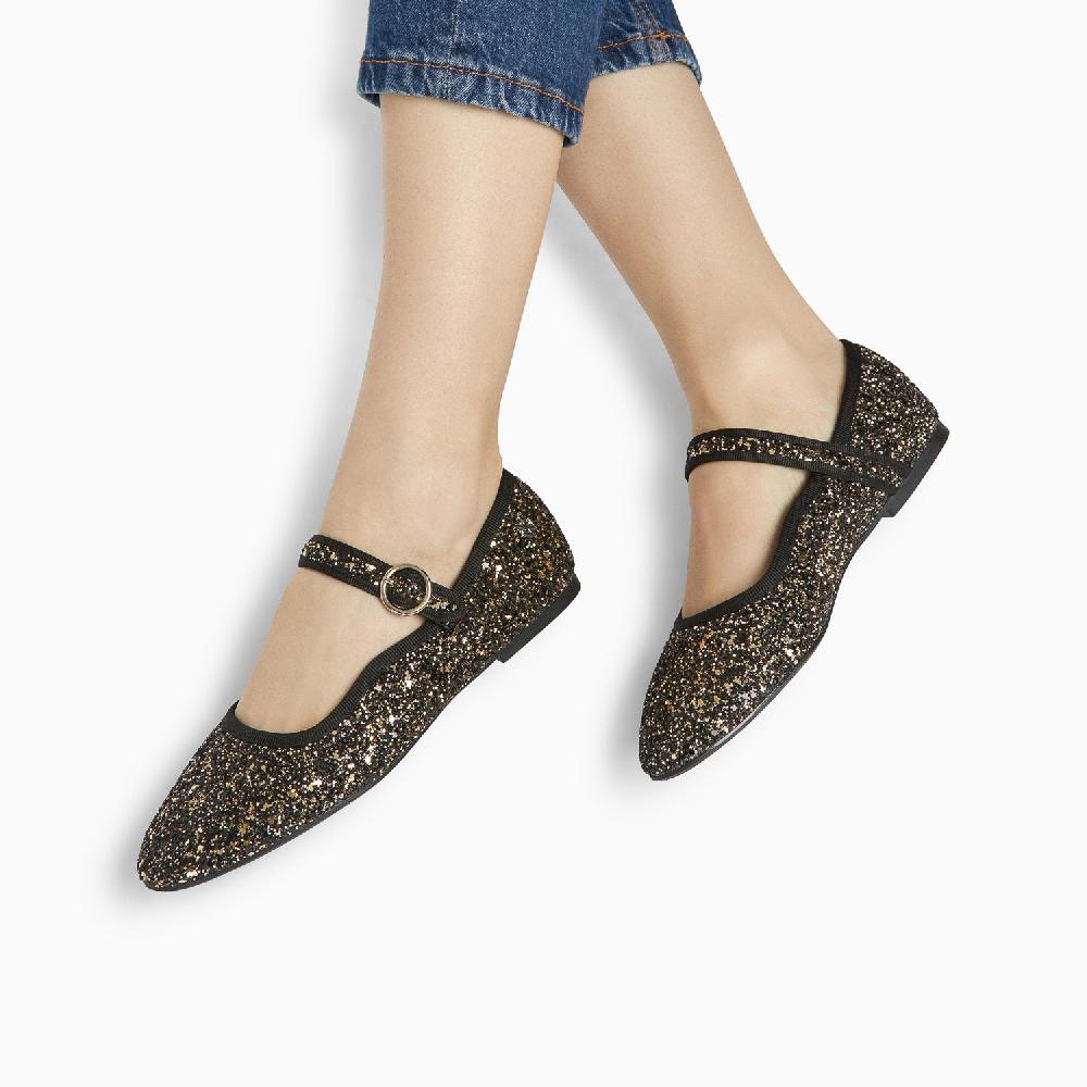Vanessa Wu Ballerines Amelie à Paillettes Or Et Bride