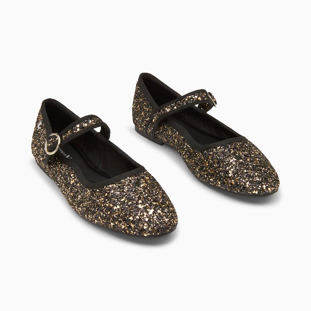 Vanessa Wu Ballerines Amelie à Paillettes Or Et Bride