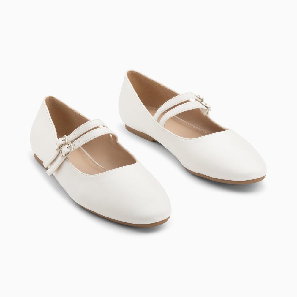 Vanessa Wu Ballerines Luce Blanches à Doubles Brides