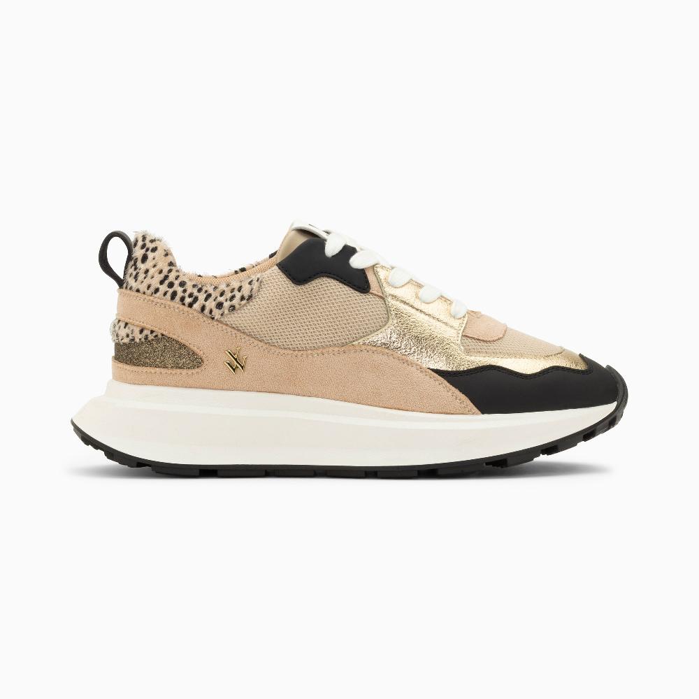 vanessa wu Baskets Alice beige et noir à semelle oversize