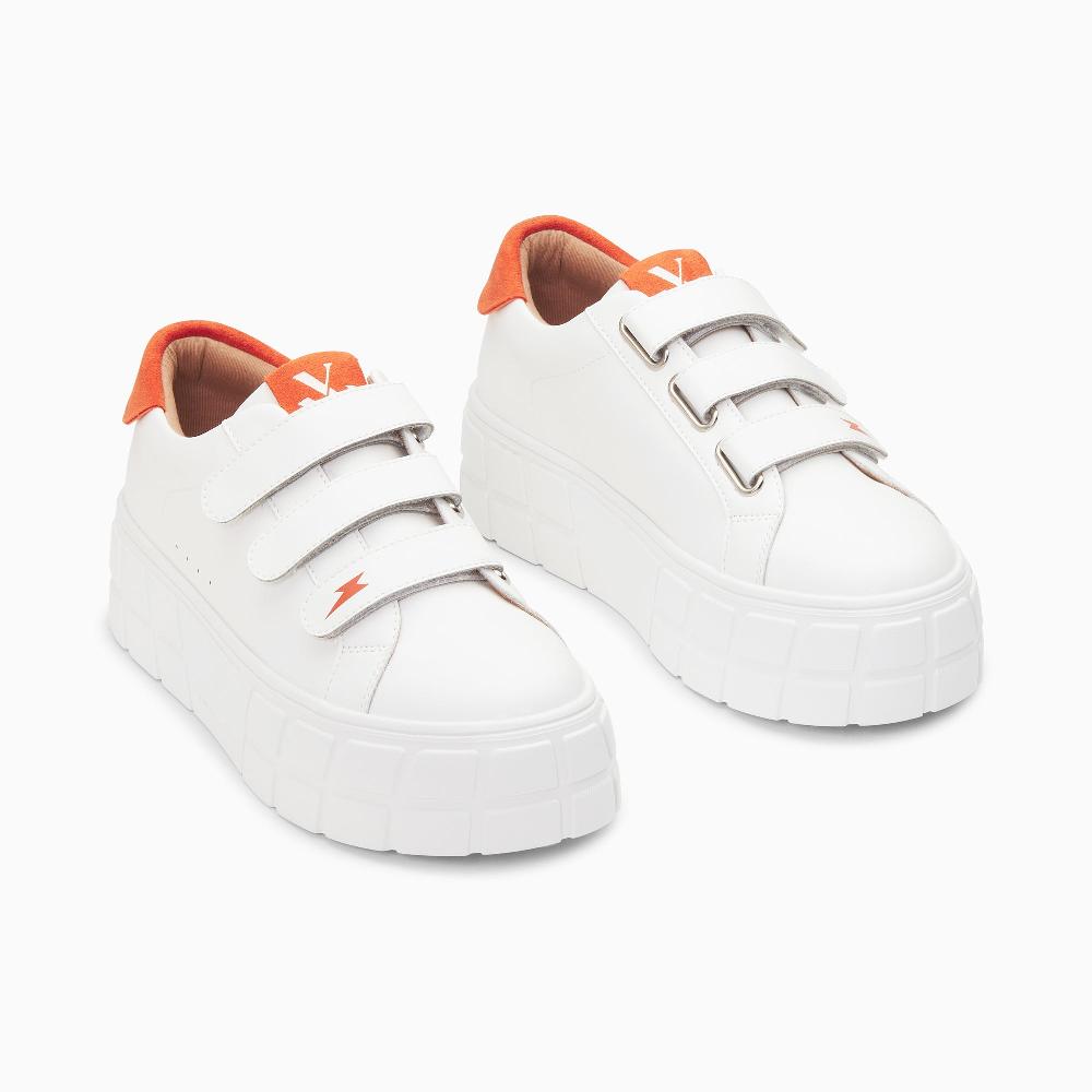 Vanessa Wu Baskets Coraline Blanc Et Orange à Plateforme