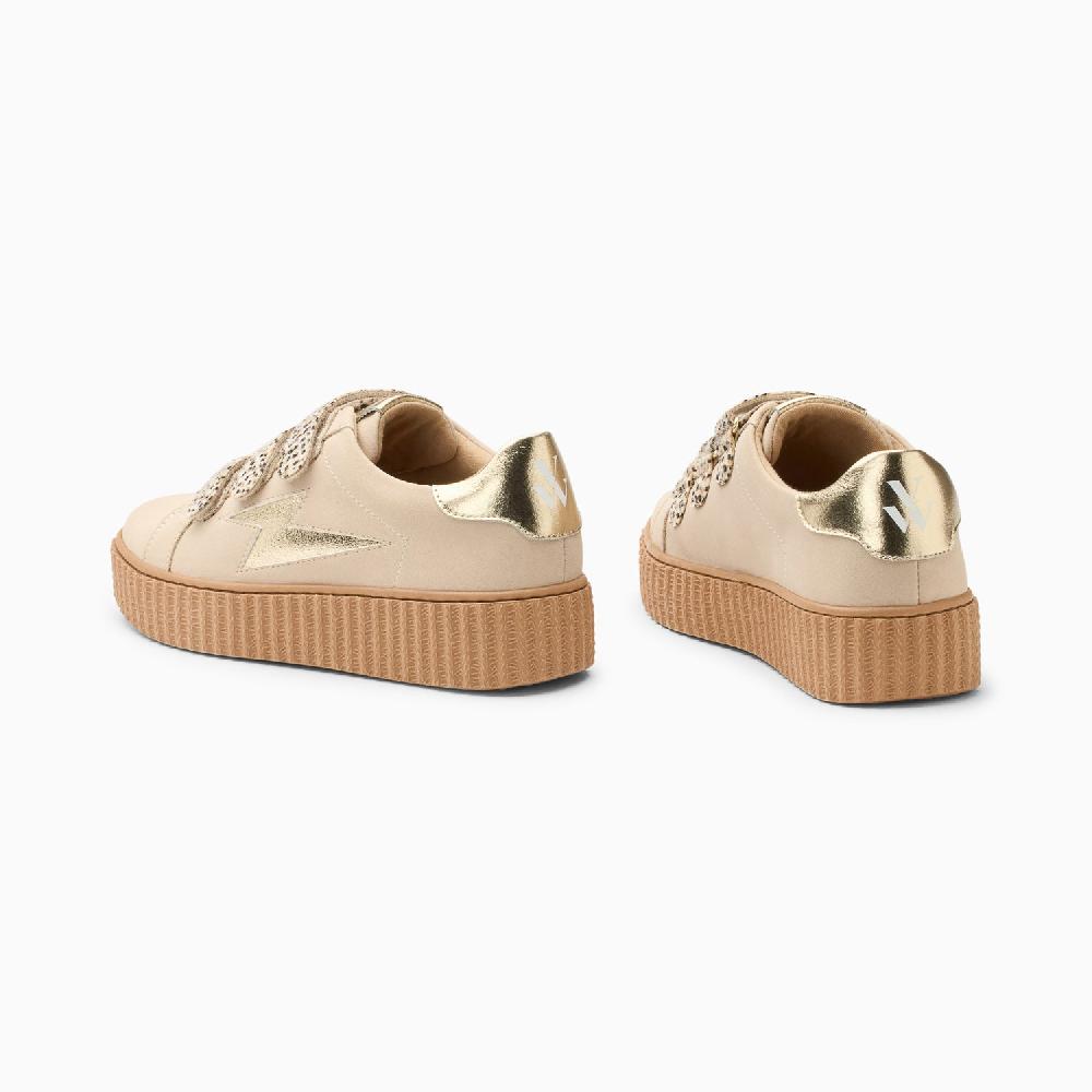 Vanessa Wu Baskets éclair Aby Beige Et Or Et à Scratchs Guépard