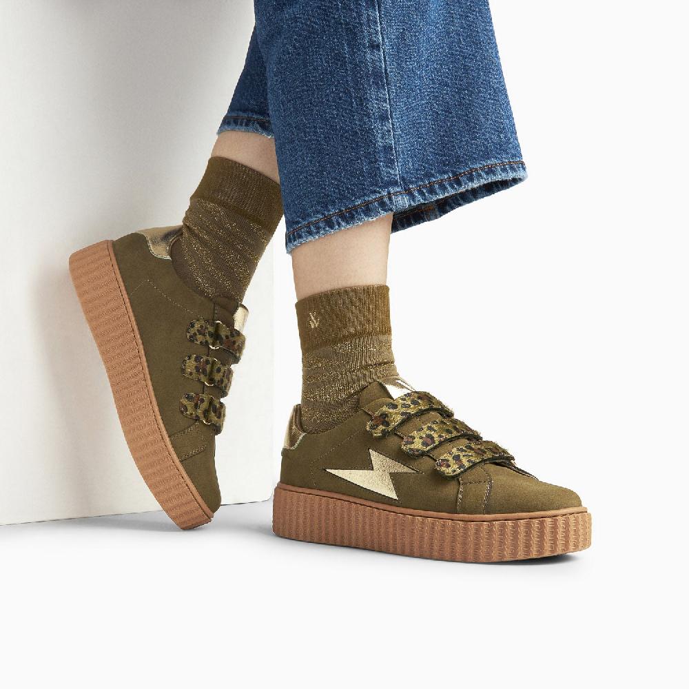 Vanessa Wu Baskets éclair Aby Kaki Et Or à Scratchs Léopard