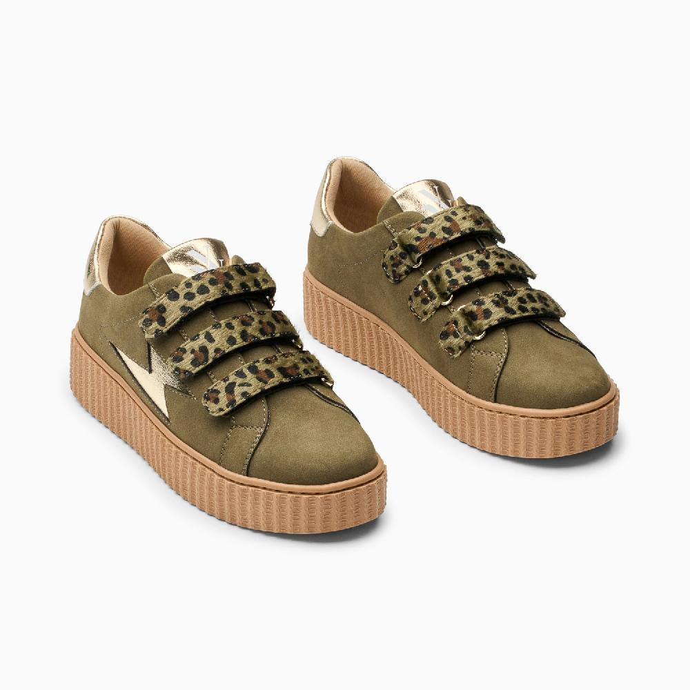 Vanessa Wu Baskets éclair Aby Kaki Et Or à Scratchs Léopard