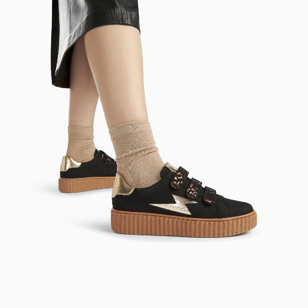 Vanessa Wu Baskets éclair Aby Noir Et Or à Scratchs Léopard