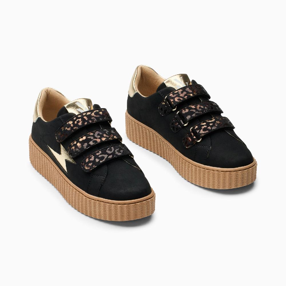 Vanessa Wu Baskets éclair Aby Noir Et Or à Scratchs Léopard