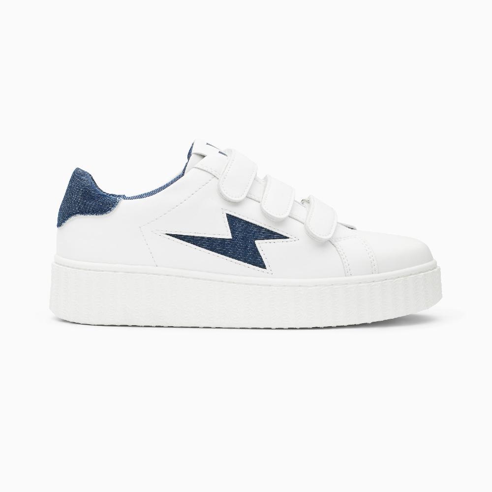 vanessa wu Baskets éclair Aleïna blanc et denim à scratchs