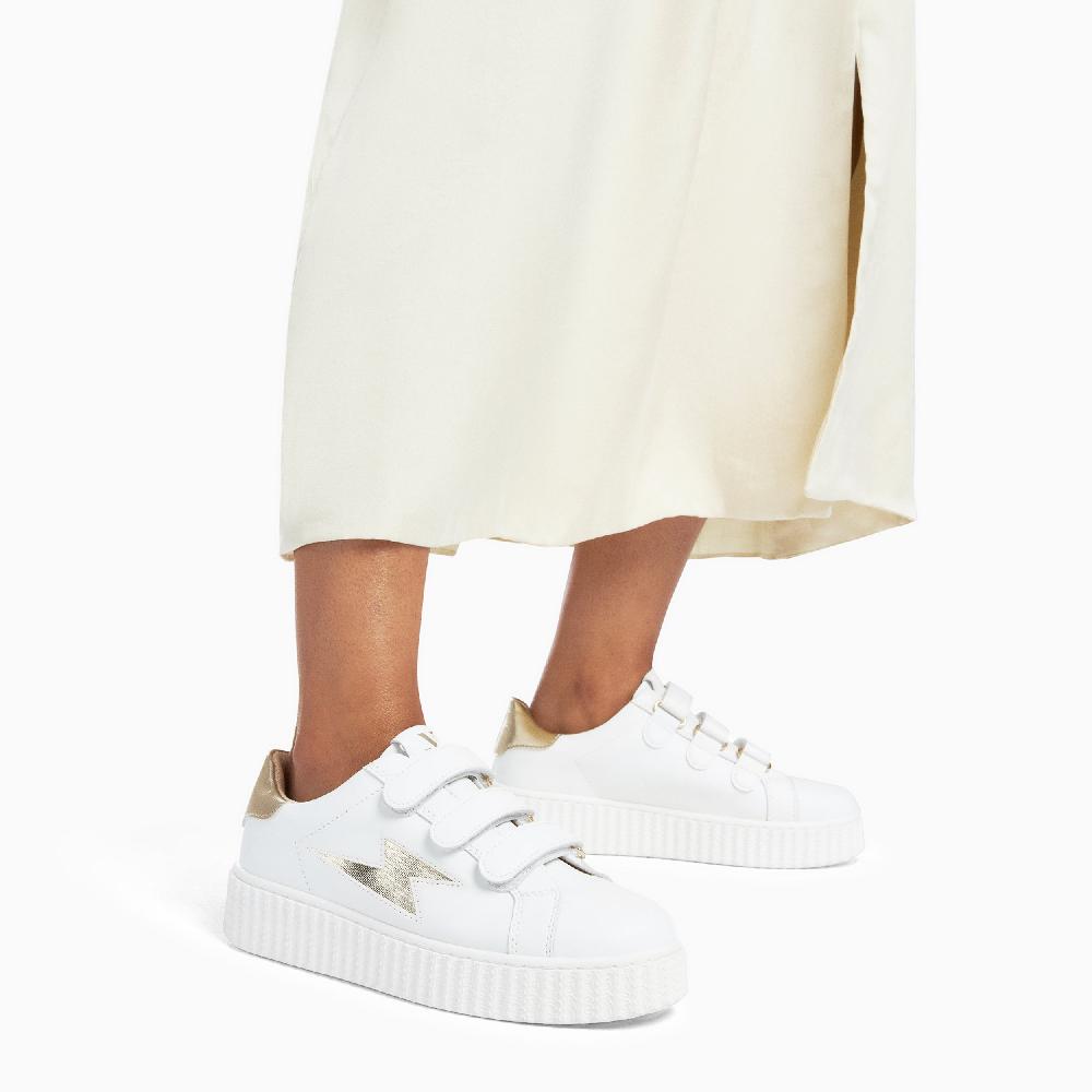 Vanessa Wu Baskets éclair Aleïna Blanc Et Or Strié à Scratchs