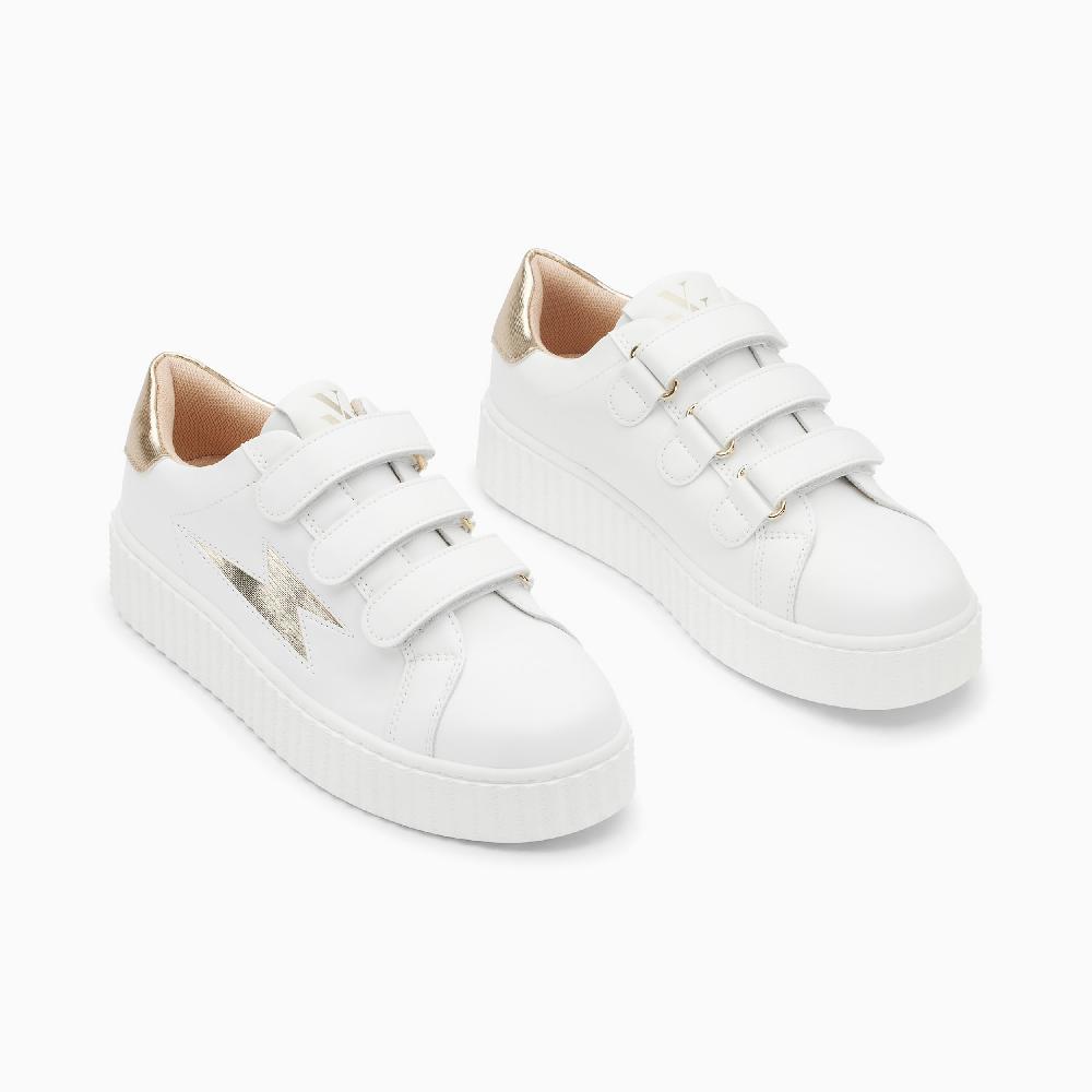 Vanessa Wu Baskets éclair Aleïna Blanc Et Or Strié à Scratchs