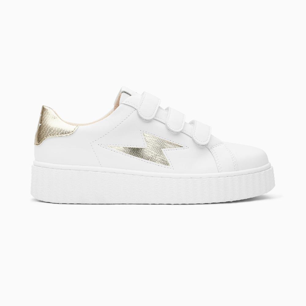 vanessa wu Baskets éclair Aleïna blanc et or strié à scratchs