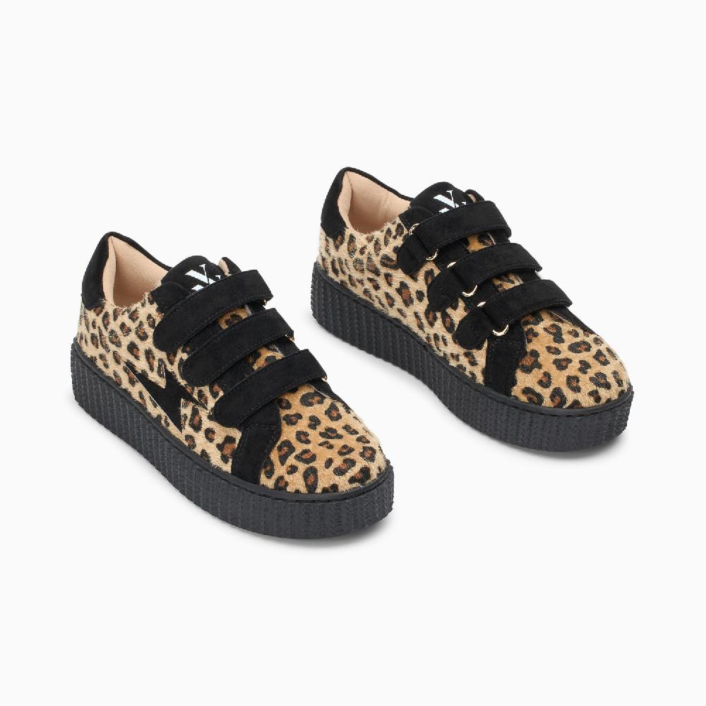 Vanessa Wu Baskets éclair Alia Léopard Beige Et Noir à Scratchs