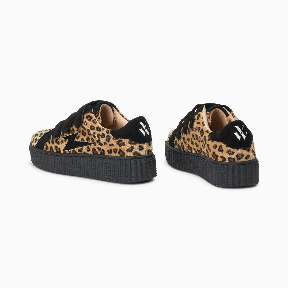 Vanessa Wu Baskets éclair Alia Léopard Beige Et Noir à Scratchs
