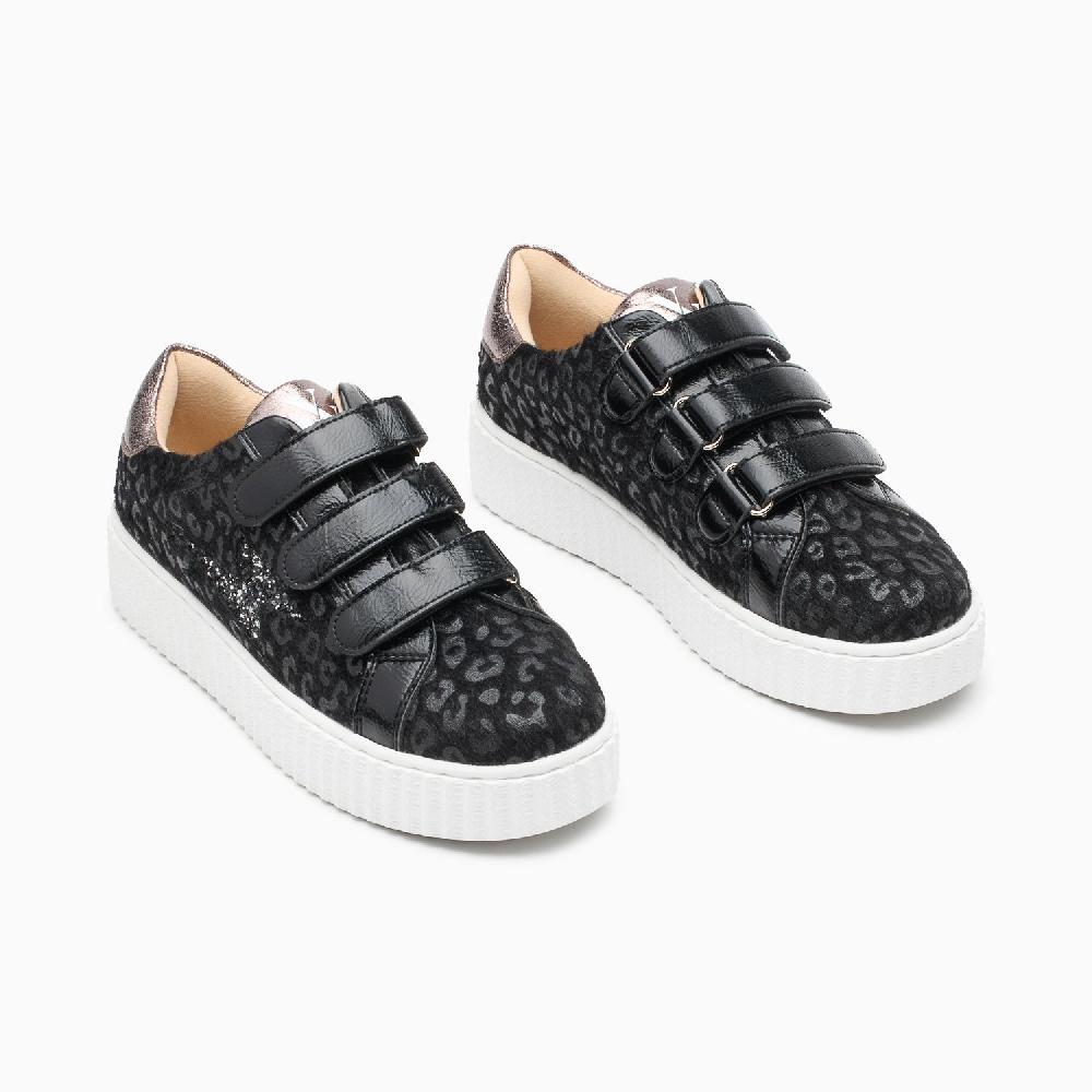 Vanessa Wu Baskets éclair Alia Léopard Noir à Scratchs Vernis