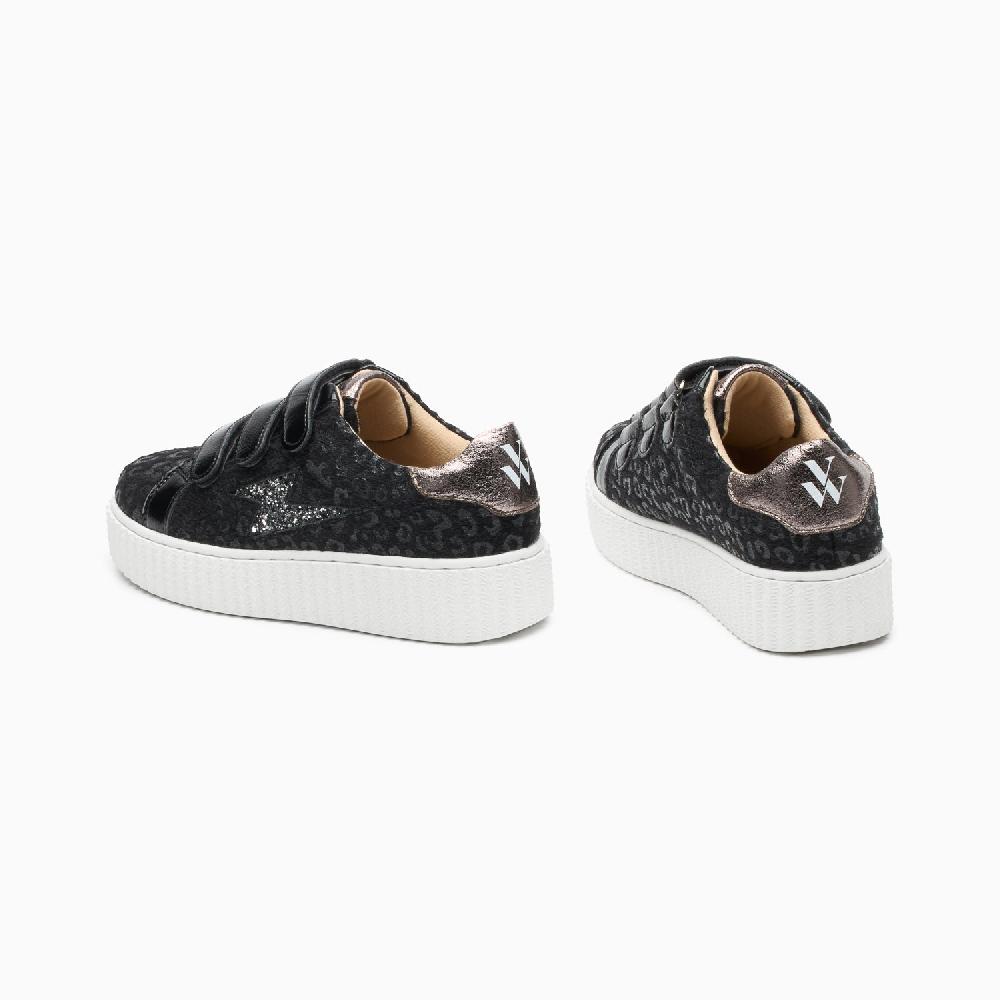 Vanessa Wu Baskets éclair Alia Léopard Noir à Scratchs Vernis