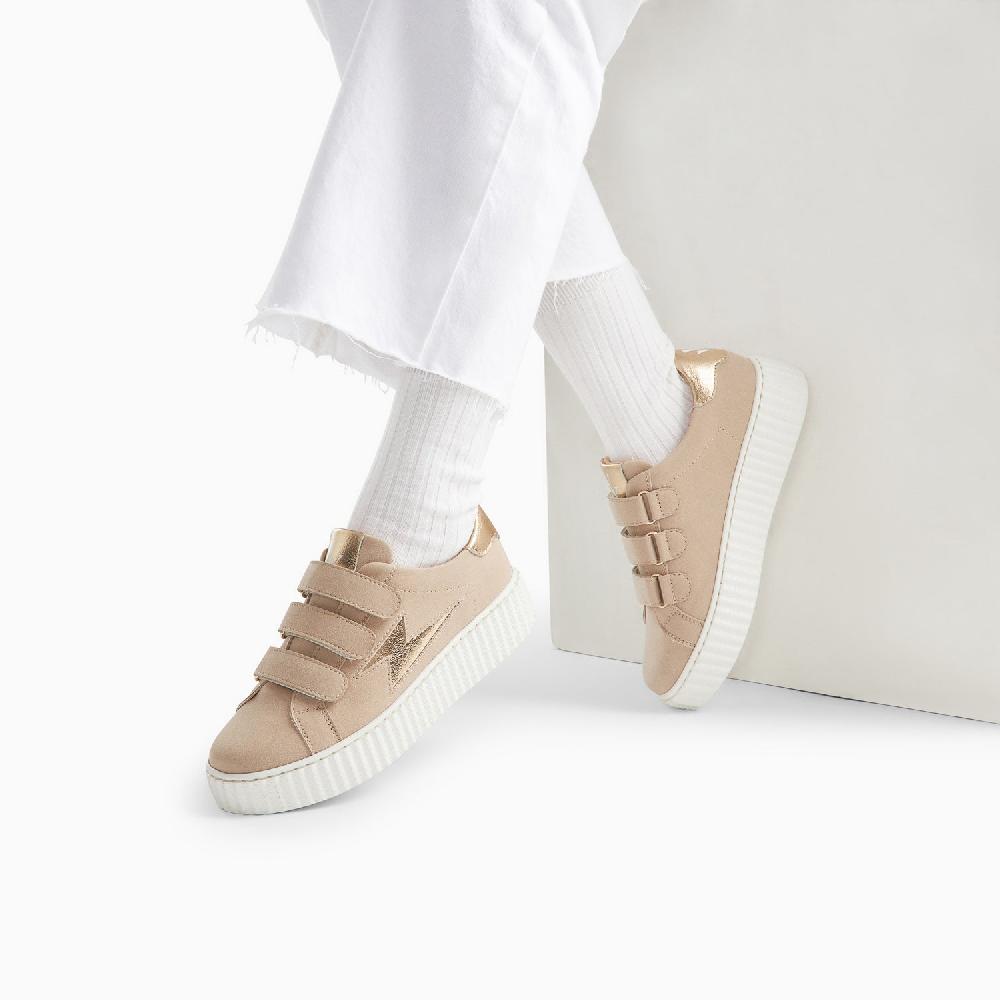 Vanessa Wu Baskets éclair Alison Beige Et Or à Scratchs