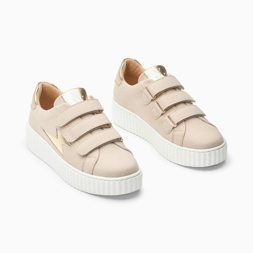 Vanessa Wu Baskets éclair Alison Beige Et Or à Scratchs