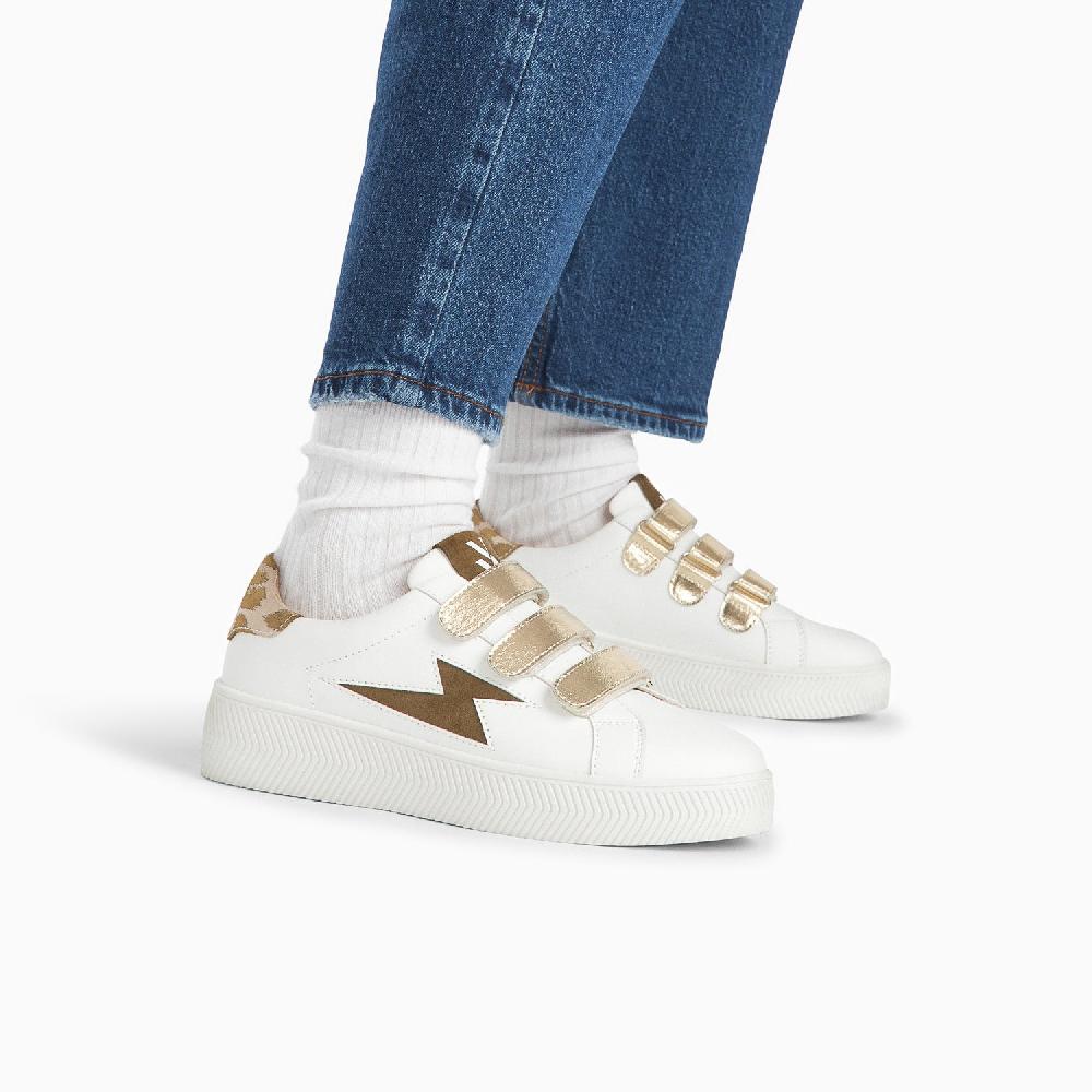 Vanessa Wu Baskets éclair Andréa Blanc Et Kaki à Scratchs Or