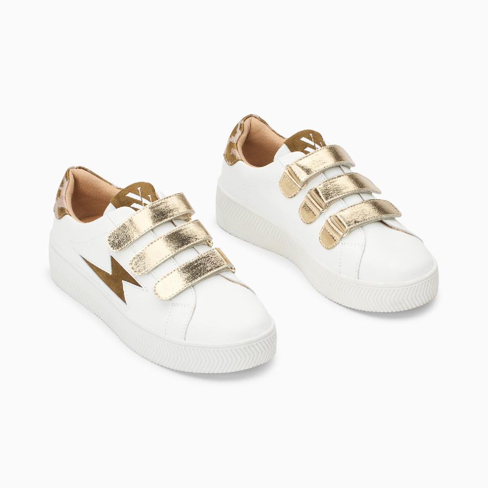 Vanessa Wu Baskets éclair Andréa Blanc Et Kaki à Scratchs Or