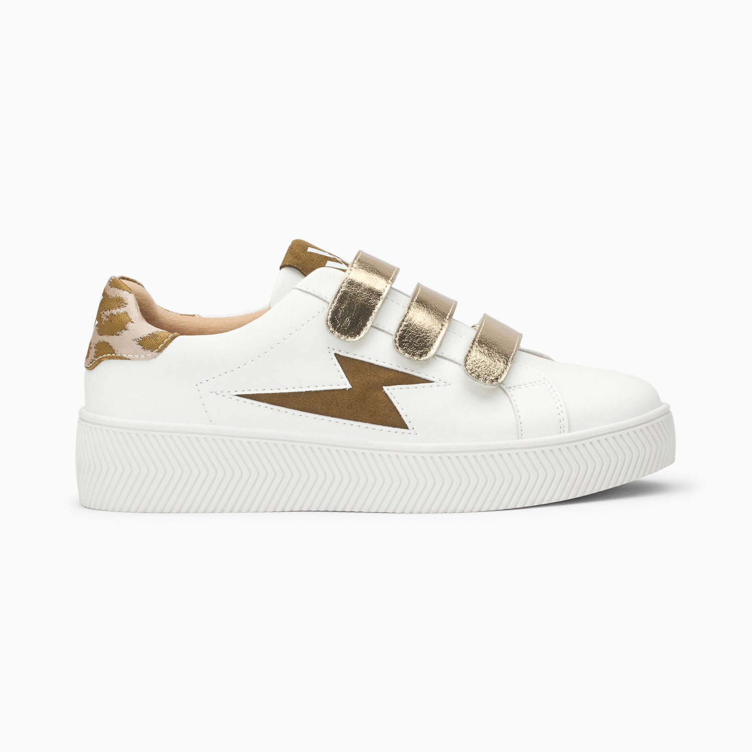 vanessa wu Baskets éclair Andréa blanc et kaki à scratchs or