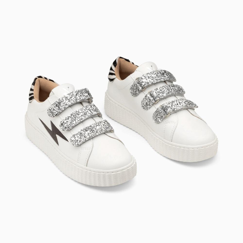 Vanessa Wu Baskets éclair Angela Blanc Et Zèbre à Scratchs Argent