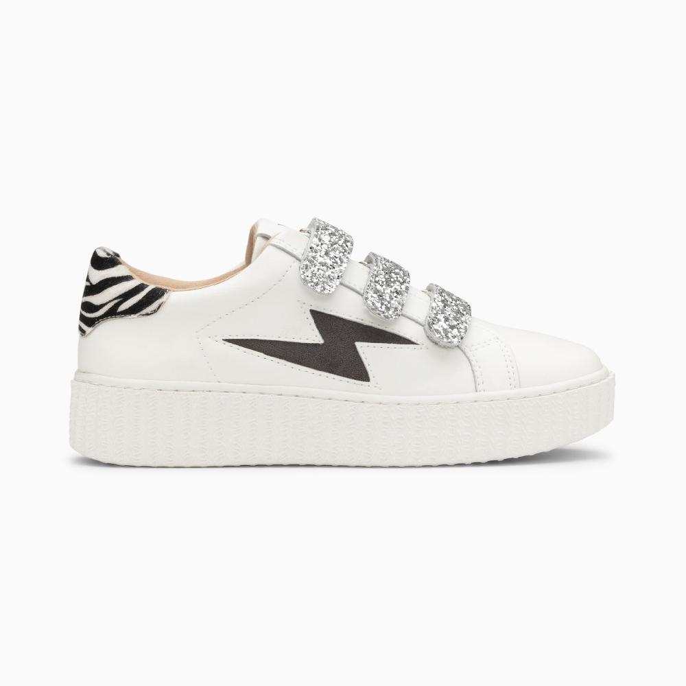 vanessa wu Baskets éclair Angela blanc et zèbre à scratchs argent