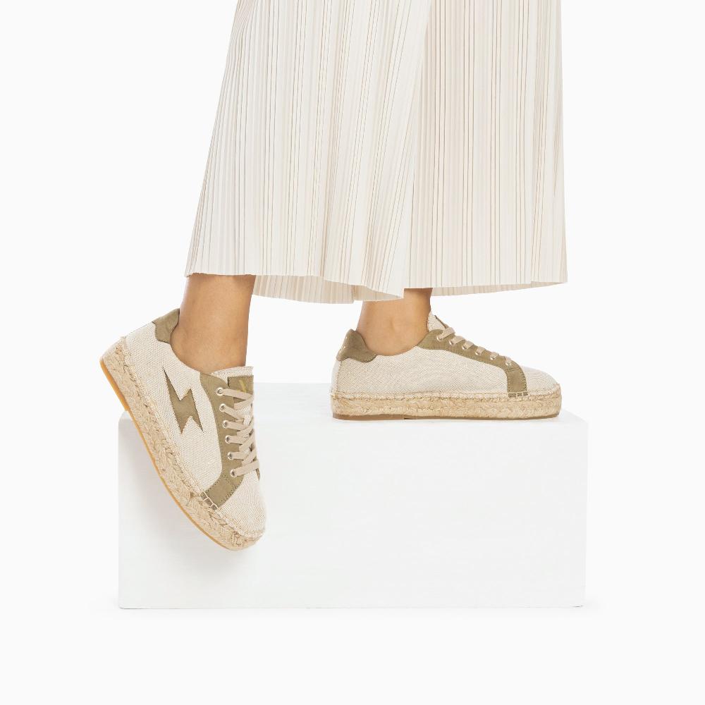 Vanessa Wu Baskets éclair April Beige Et Kaki à Semelle Espadrille
