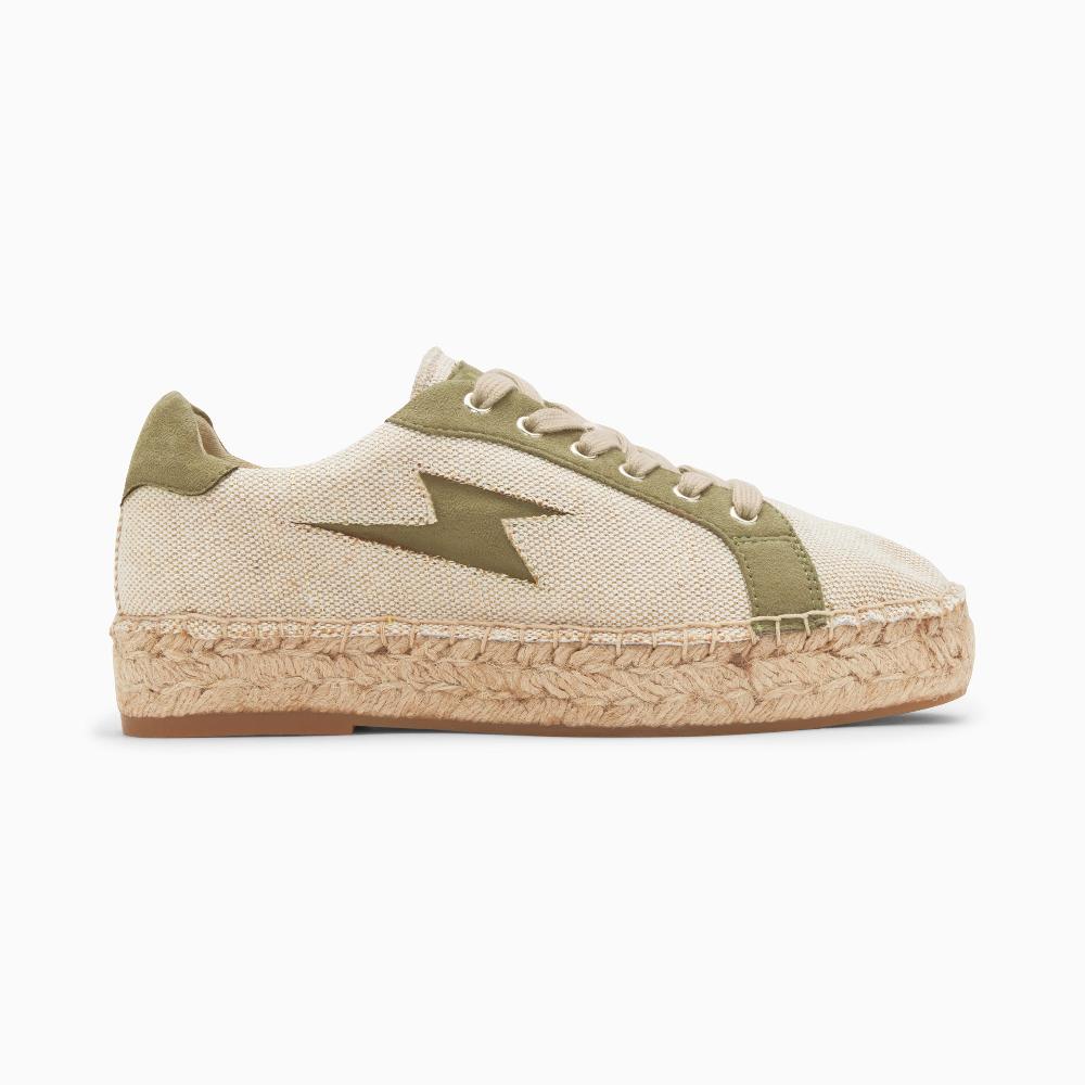 vanessa wu Baskets éclair April beige et kaki à semelle espadrille