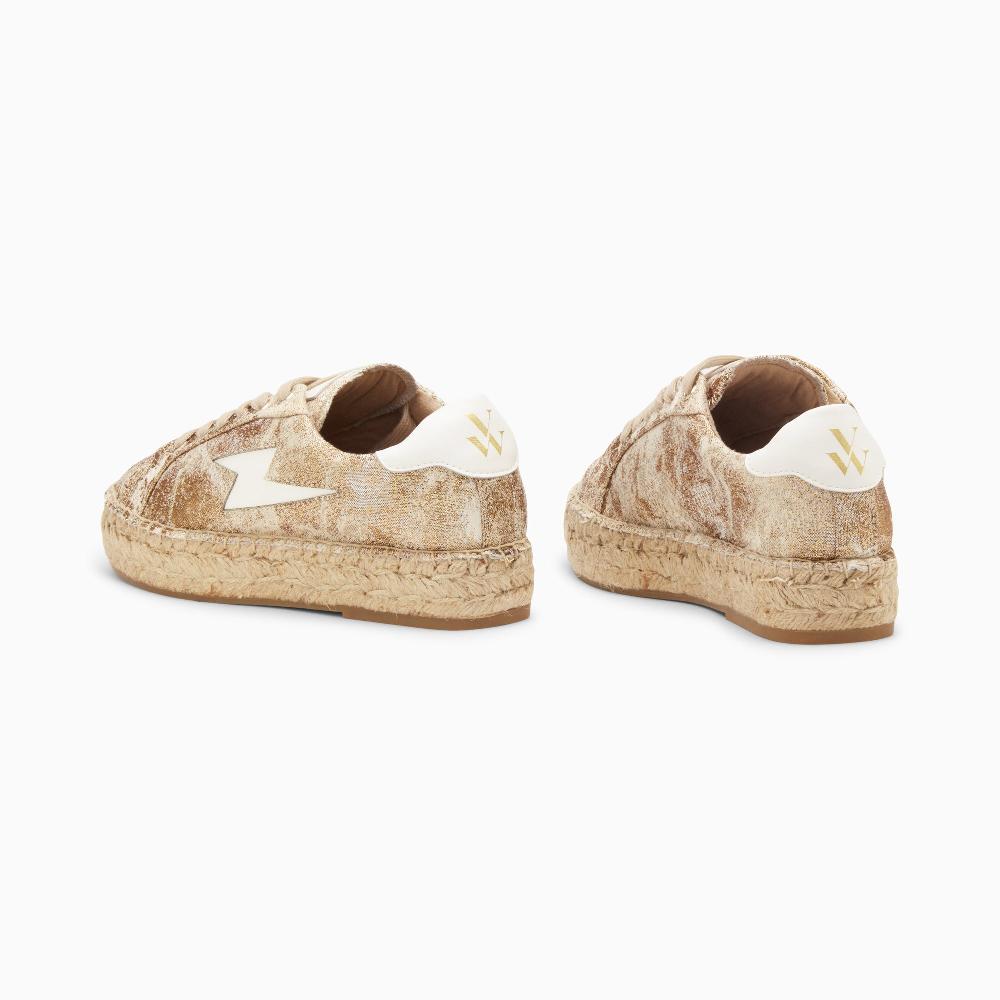 Vanessa Wu Baskets éclair April Or Et Blanc à Semelle Espadrille
