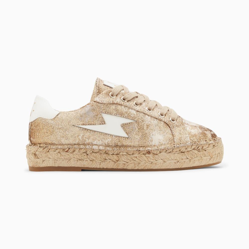 vanessa wu Baskets éclair April or et blanc à semelle espadrille