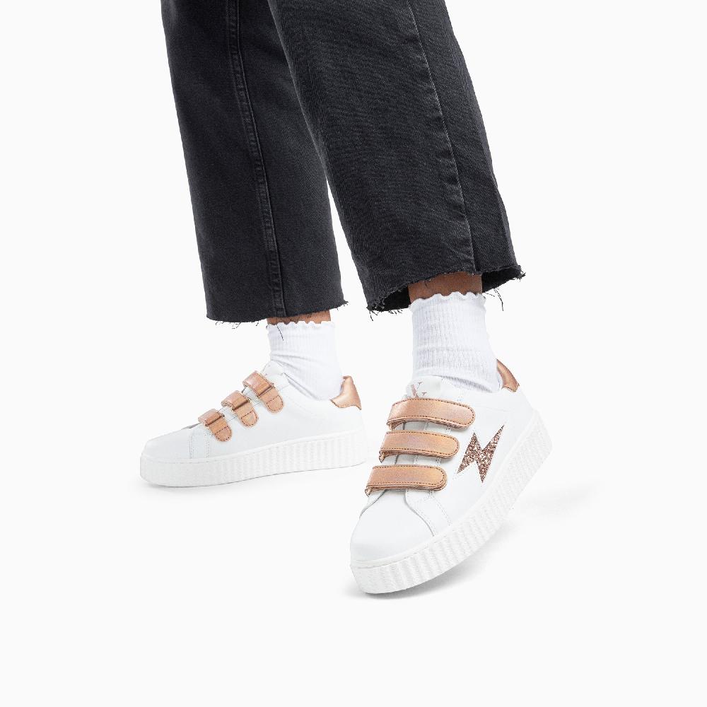 Vanessa Wu Baskets éclair Bonnie Blanc Et Rose Gold à Scratchs