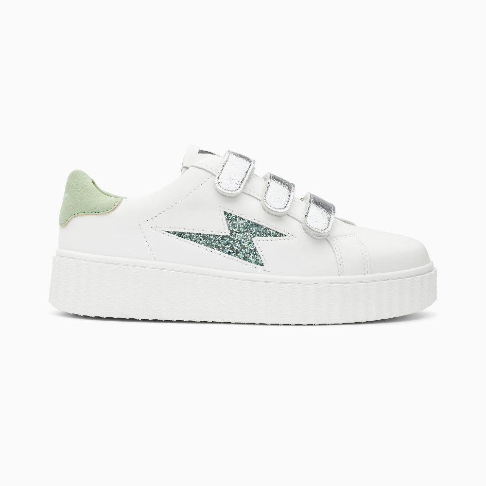 vanessa wu Baskets éclair Bonnie blanc et vert à scratchs argent