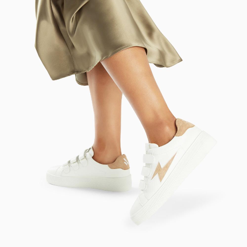 Vanessa Wu Baskets éclair Camelia Blanc Et Beige à Scratchs