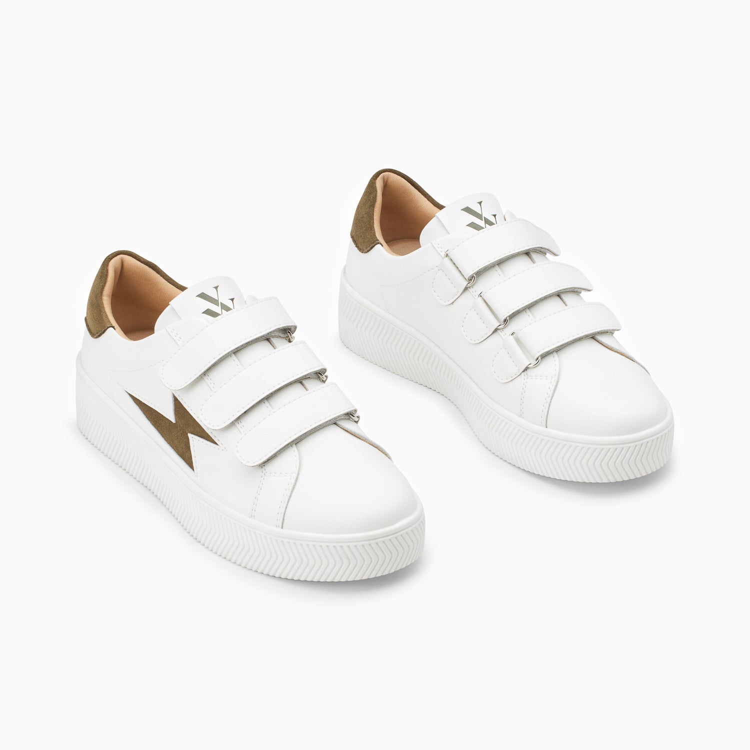 Vanessa Wu Baskets éclair Camelia Blanc Et Kaki à Scratchs