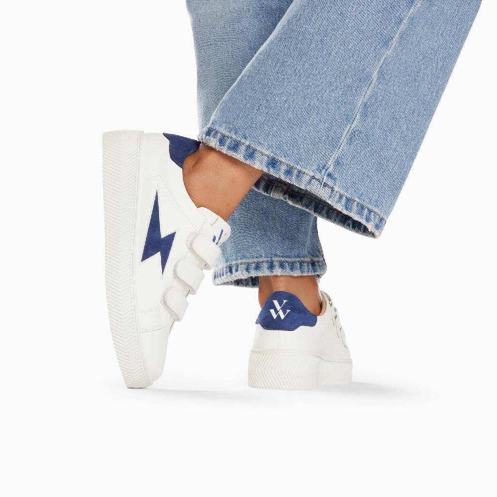 Vanessa Wu Baskets éclair Camelia Blanc Et Marine à Scratchs