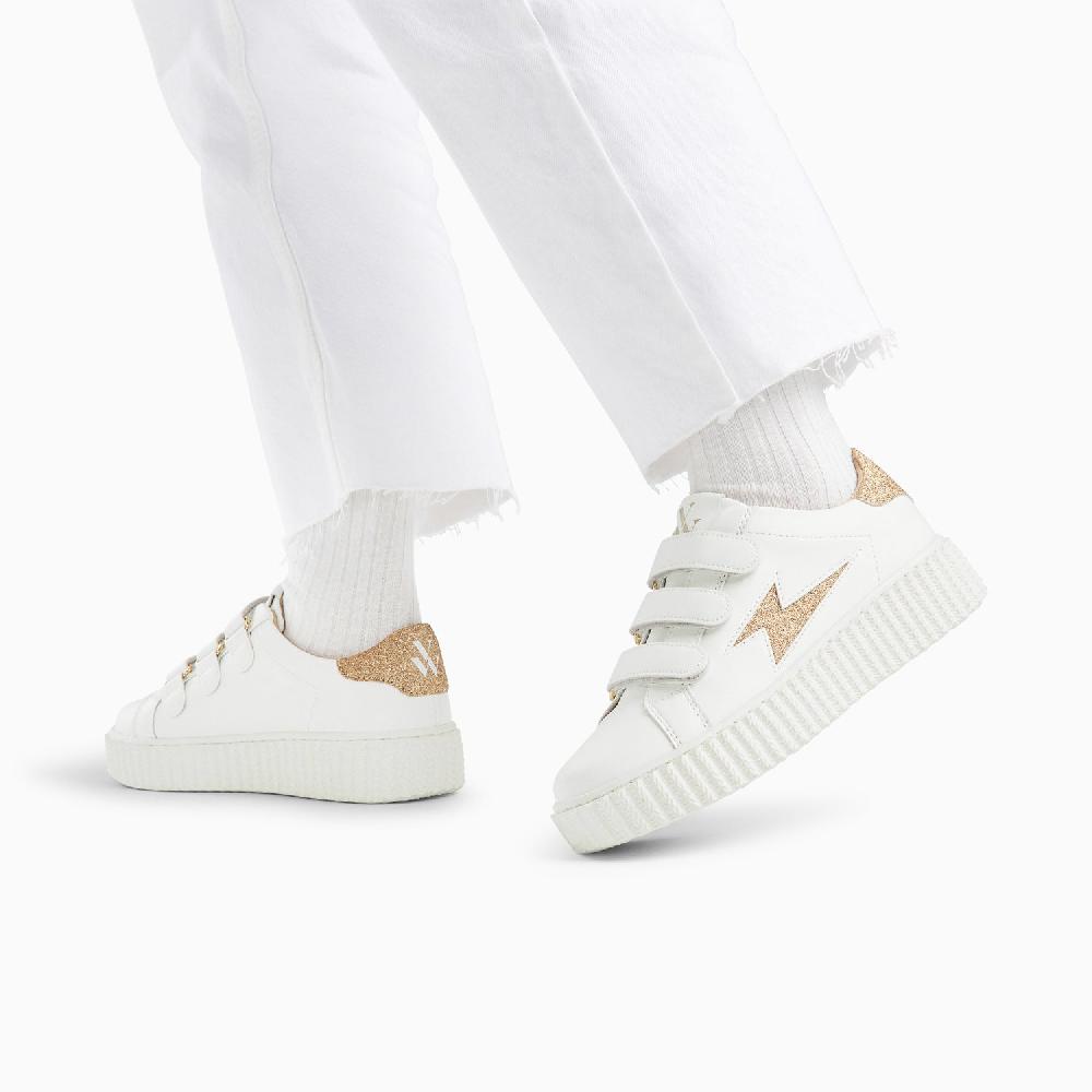 Vanessa Wu Baskets éclair Camelia Blanc Et Or Pailleté à Scratchs
