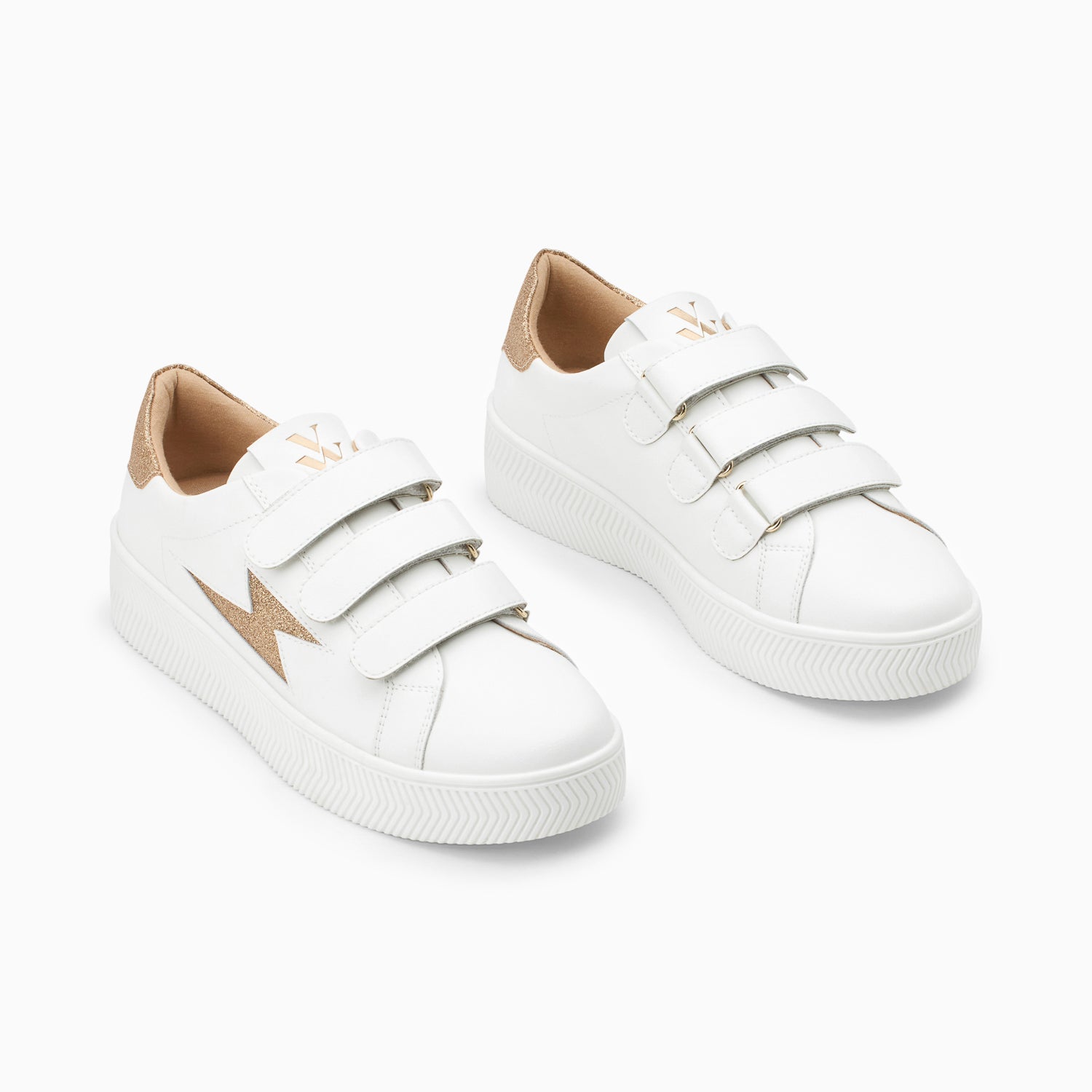 Vanessa Wu Baskets éclair Camelia Blanc Et Or Pailleté à Scratchs