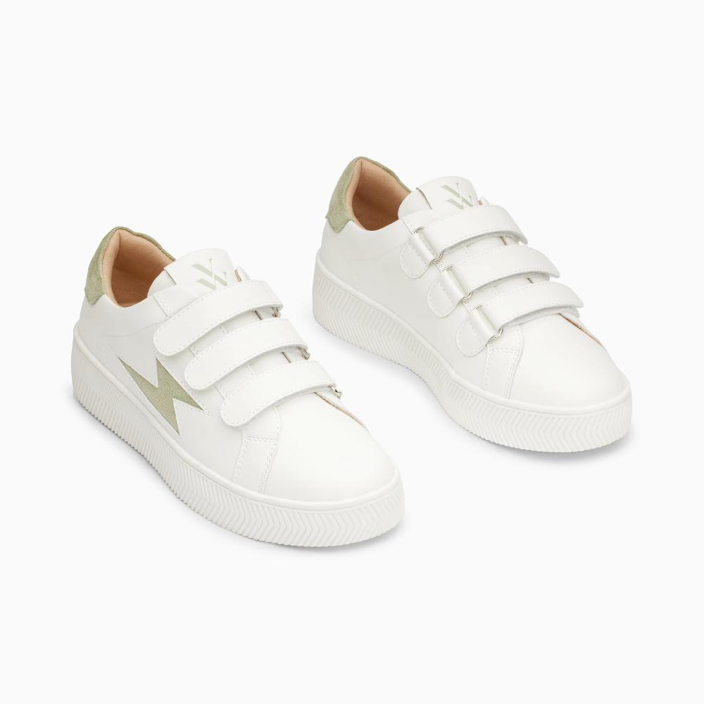 Vanessa Wu Baskets éclair Camelia Blanc Et Vert Amande à Scratchs