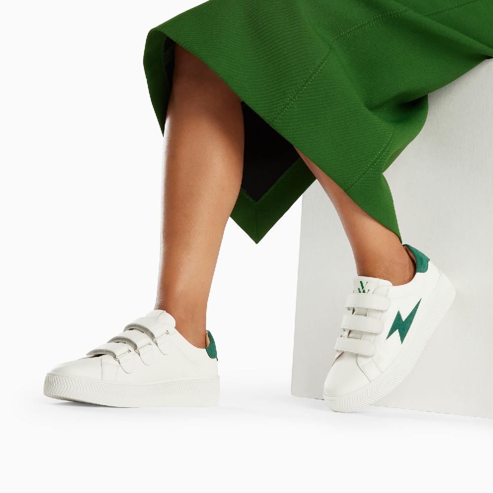 Vanessa Wu Baskets éclair Camelia Blanc Et Vert Sapin à Scratchs