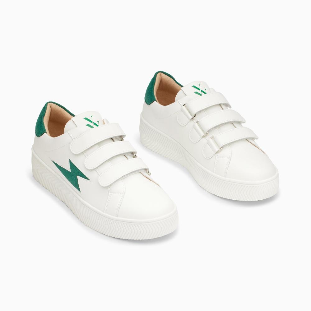 Vanessa Wu Baskets éclair Camelia Blanc Et Vert Sapin à Scratchs