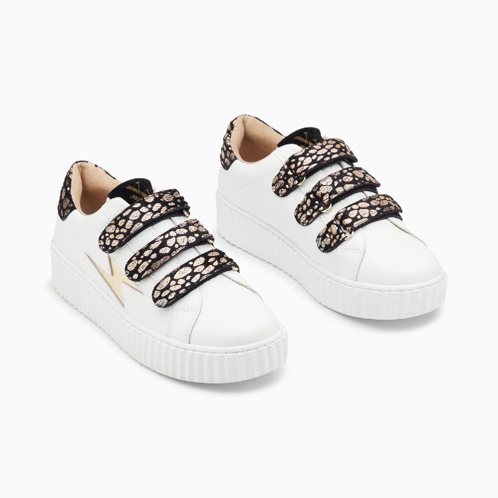 Vanessa Wu Baskets éclair Daisy Blanc Et Or à Scratchs Léopard