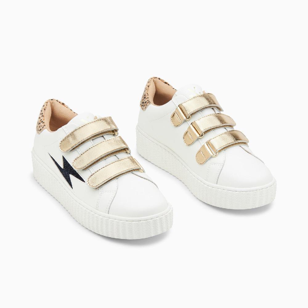 Vanessa Wu Baskets éclair Darine Blanc Et Guépard à Scratchs Or