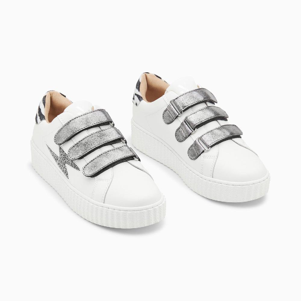 Vanessa Wu Baskets éclair Darine Blanc Et Zèbre à Scratchs Anthracite