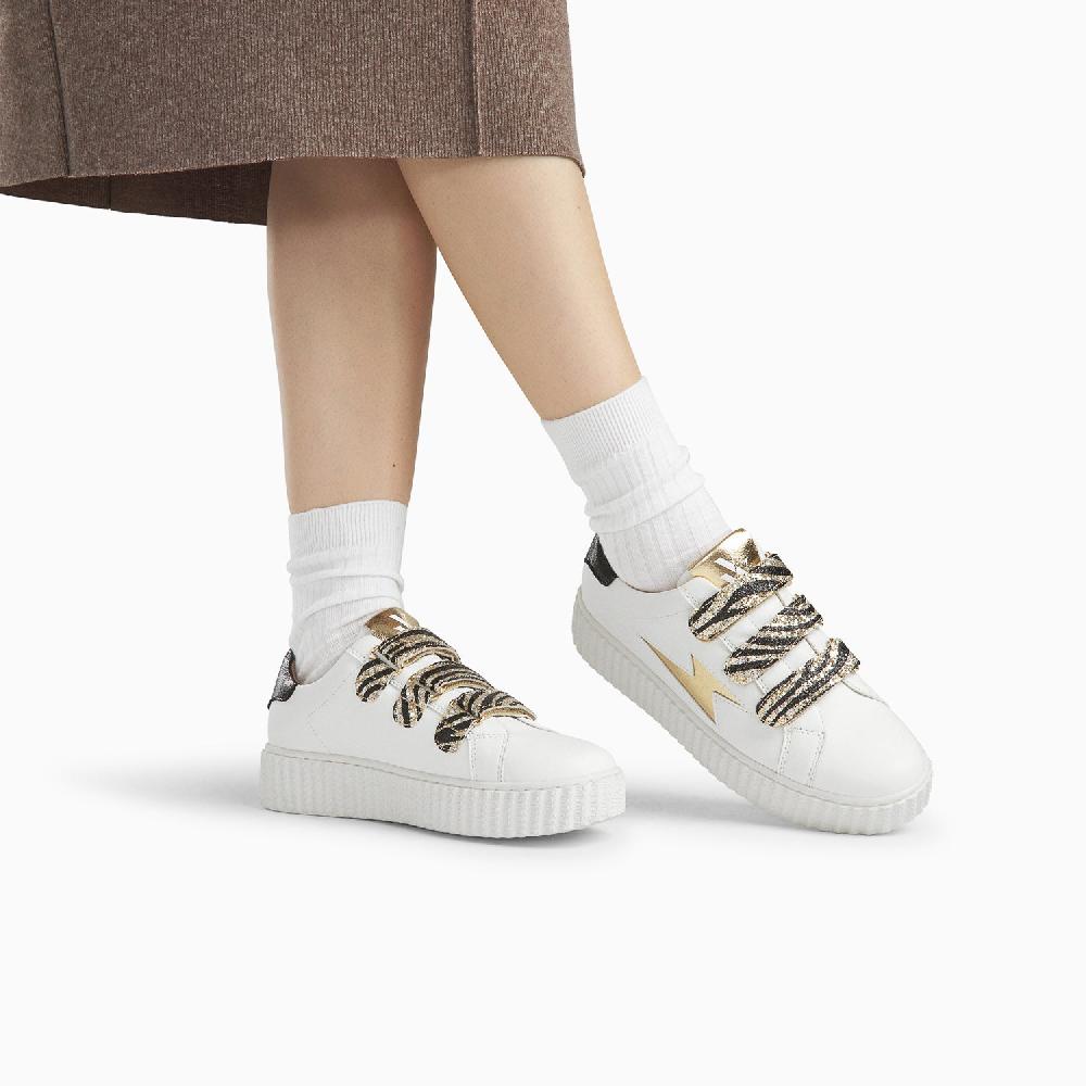 Vanessa Wu Baskets éclair Dorianne Blanc Et Or à Scratchs Zèbre