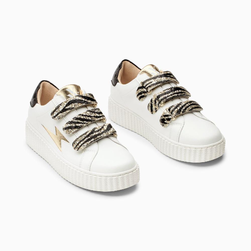 Vanessa Wu Baskets éclair Dorianne Blanc Et Or à Scratchs Zèbre